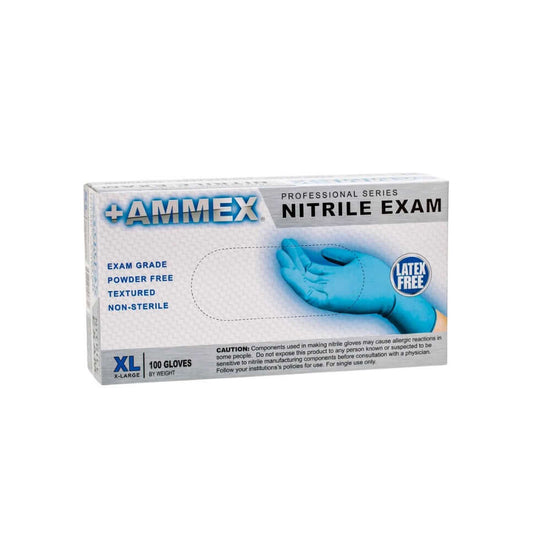 Box of AMMEX Professional APFN powder free nitrile gloves, in blue