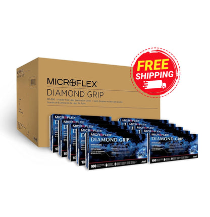 Case of MICROFLEX DIAMOND GRIP MF-300 powder free latex gloves, 1000 count, by Ansell