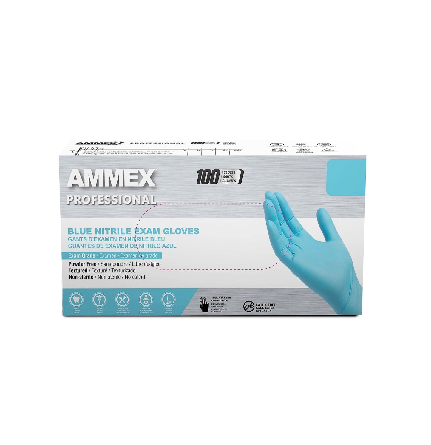 Box of AMMEX Professional APFN powder free nitrile gloves, in blue