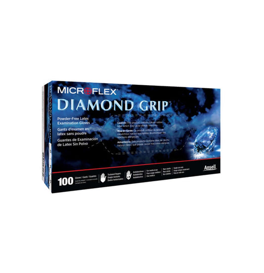 Box of MICROFLEX DIAMOND GRIP MF-300 powder free latex gloves, 100 count, by Ansell